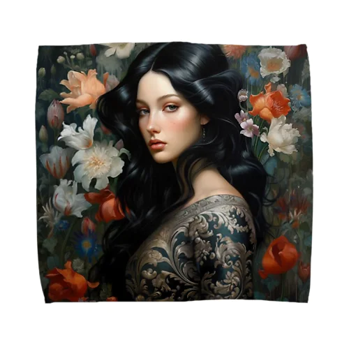 いろ色な、花に囲まれている女性　なでしこ1478 Towel Handkerchief