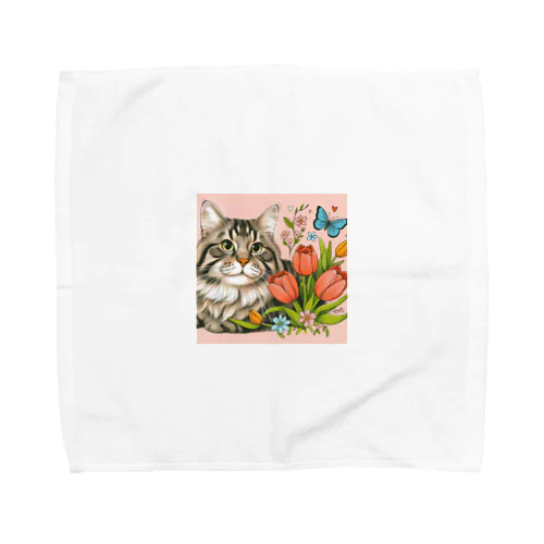 猫とチューリップ Towel Handkerchief