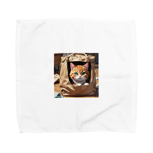 袋に入り込んで遊んでいる猫 Towel Handkerchief