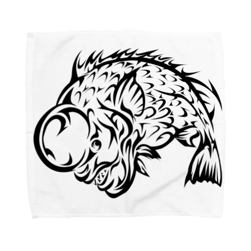 コブダイ・寒鯛のトライバルデザイン　黒 Towel Handkerchief