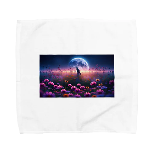 花畑と猫と満月と Towel Handkerchief