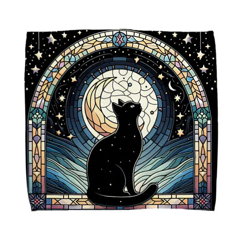 Vetrata＊月と黒猫 ステンドグラスデザイン Towel Handkerchief