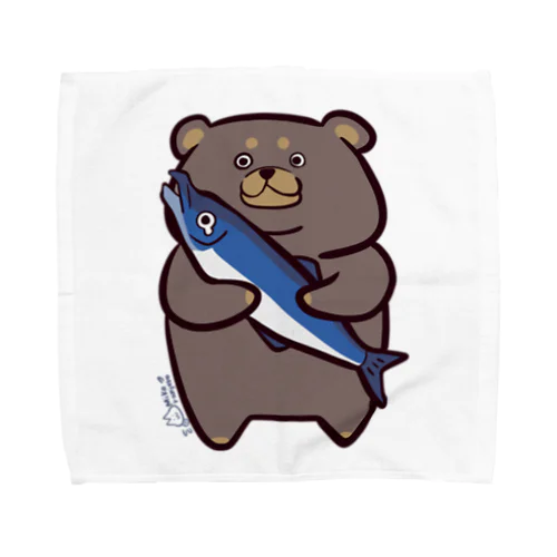 くまさんと鮭のタオルハンカチ Towel Handkerchief
