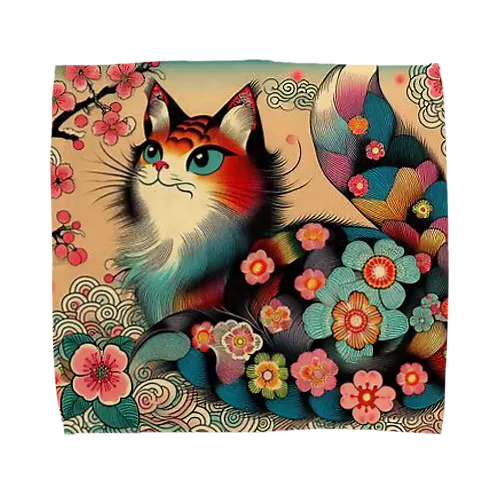 浮世絵風　カラフル猫「Ukiyo-e-style Colorful Cat」「浮世绘风格的多彩猫」 Towel Handkerchief