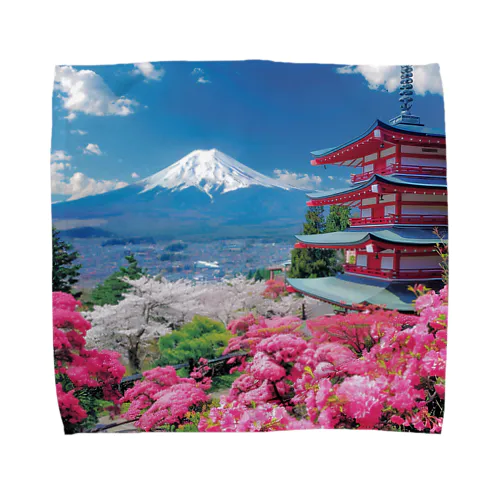 絶景な富士山ツツジ満開の季節 アメジスト 2846 Towel Handkerchief