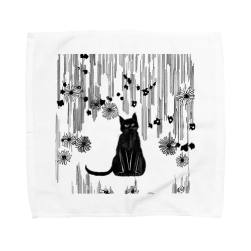 黒猫　大正ロマン　モノクロ　絵画 Towel Handkerchief