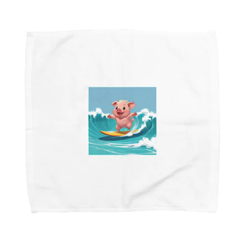 かわいいブタのサーフィンウェーブ Towel Handkerchief