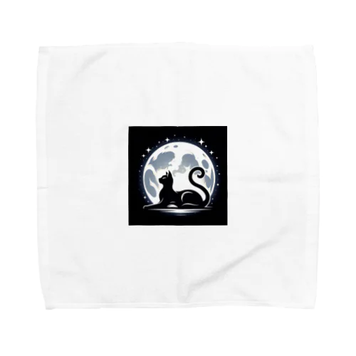 【Cat's Moonlight Stretch】- 月夜の猫シルエット Towel Handkerchief