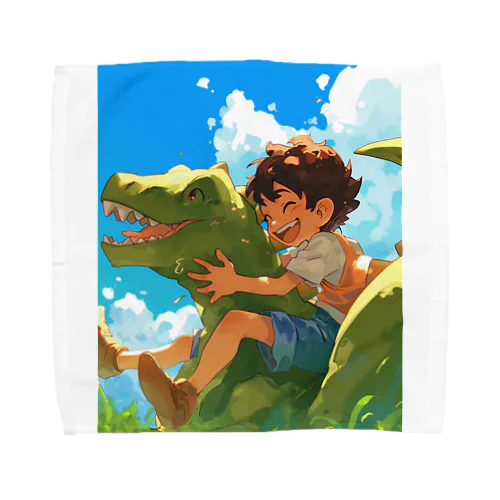 恐竜と少年が楽しく遊ぶ友情　なでしこ1478 Towel Handkerchief