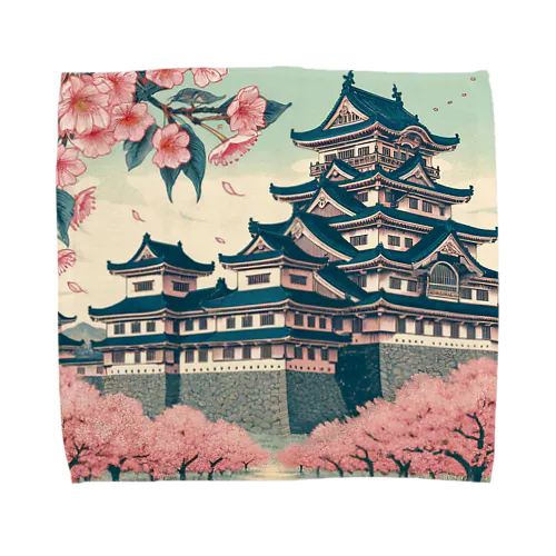 Spring in Himeji, Japan: Ukiyoe depictions of cherry blossoms and Himeji Castle Towel Handkerchief