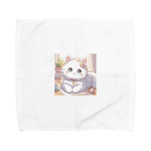 アニメ調・キュートな白猫 Towel Handkerchief