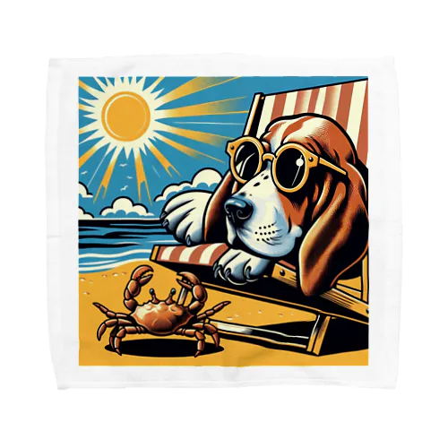 夏を楽しみたい耳タレ犬（でも暑いのは苦手） タオルハンカチ
