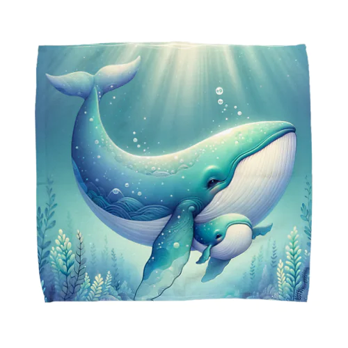 ほのぼのクジラの親子 Towel Handkerchief