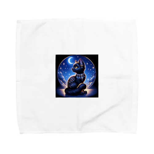 三日月の煌びやかな黒猫 Towel Handkerchief