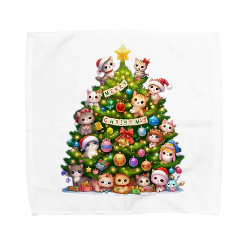 クリスマスツリーとキュートな子猫たち Towel Handkerchief