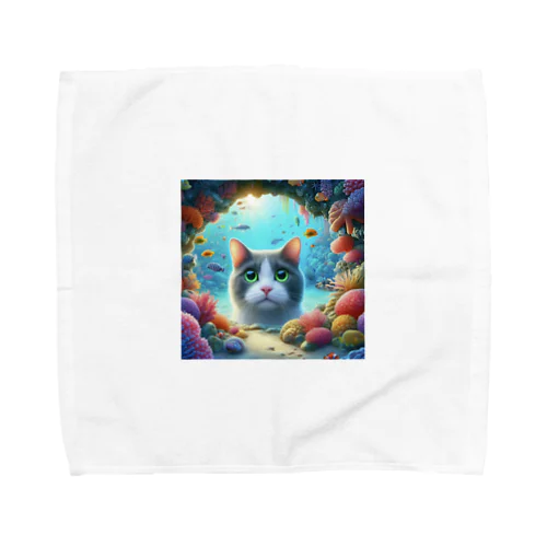 珊瑚に癒される猫 Towel Handkerchief