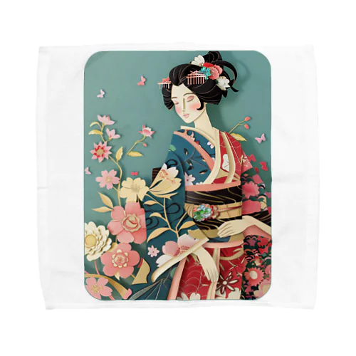 着物女性の切り絵アート　―　Kimono woman paper-cutting art　ー Towel Handkerchief