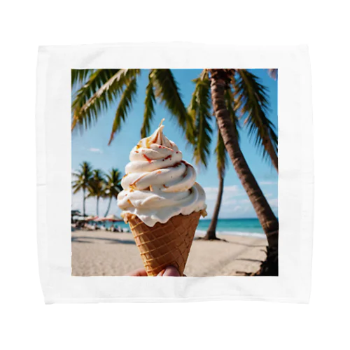 アイスクリームとヤシの木の夏 タオルハンカチ