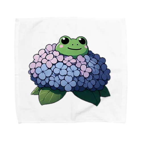 紫陽花の花と可愛いアマガエル🐸 Towel Handkerchief