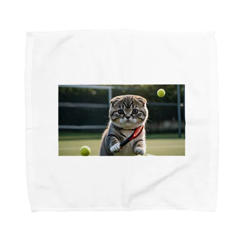 猫とテニス タオルハンカチ