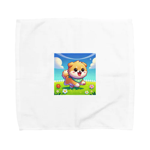 花咲く庭で楽しそうに走る柴犬ちゃん Towel Handkerchief