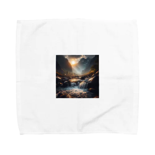 山からみた日の出を描いたグッズです Towel Handkerchief
