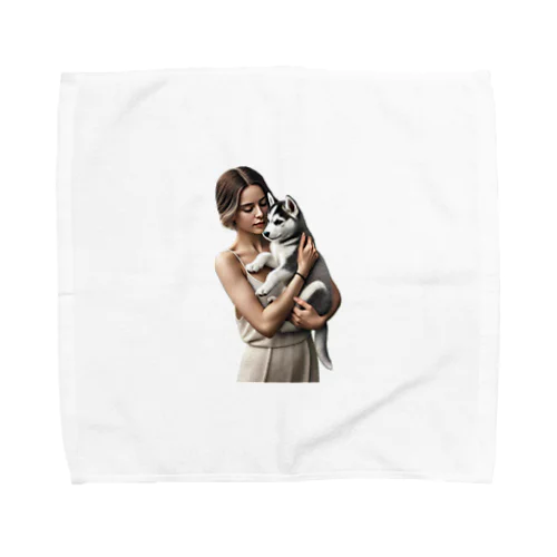 かわいさ満点！子犬のハスキー！ Towel Handkerchief