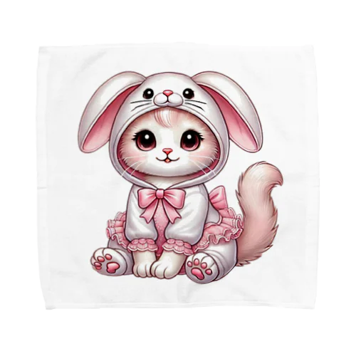 ふわふわバニーコスチュームのかわいい子猫 Towel Handkerchief