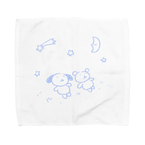 星空を眺める犬とくま Towel Handkerchief