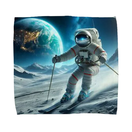 月面をスキーする宇宙飛行士 タオルハンカチ