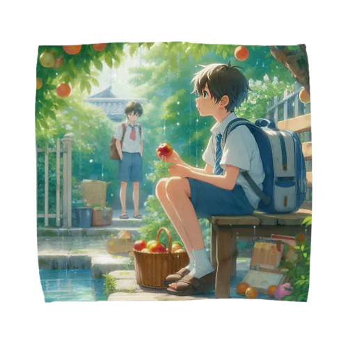 男の子　中学1年生　果樹園での1コマ Towel Handkerchief