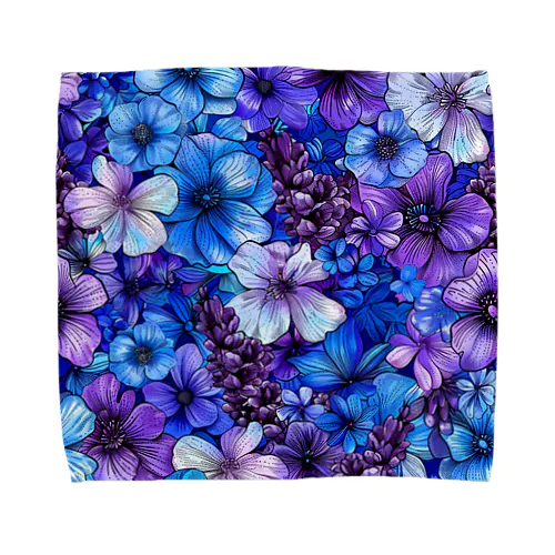 可愛い紫色と青色の花　イラスト Towel Handkerchief
