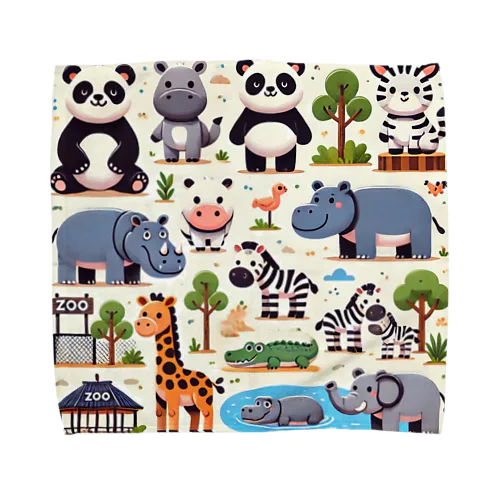 動物園の賑やかな1日、可愛い動物たちとのワクワクの出会いが待っています！ Towel Handkerchief