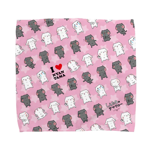 タオルハンカチ『ミックス』（ピンク）しらたまとタマクロー Towel Handkerchief