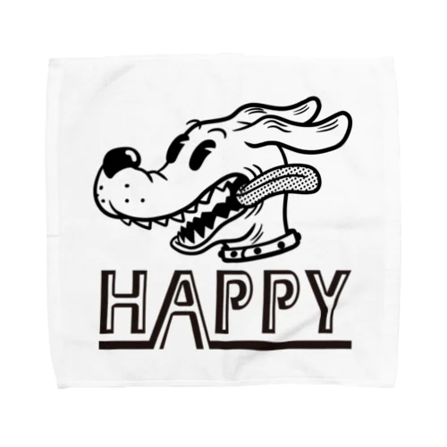 happy dog (black ink) タオルハンカチ