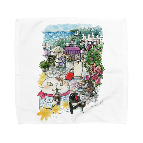 猫とペンギンと旅気分 Towel Handkerchief