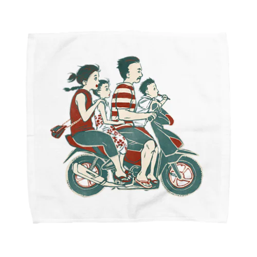 【バリの人々】バイク家族乗り Towel Handkerchief