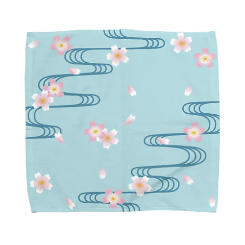 桜-流水文様 Sakura and Running water Towel Handkerchief