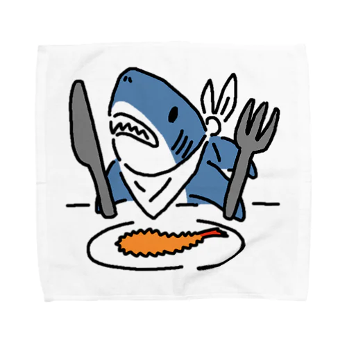 エビフライを食べようとするサメ タオルハンカチ