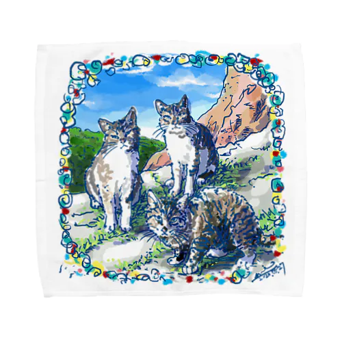 ミコノス島の山登り猫 Towel Handkerchief