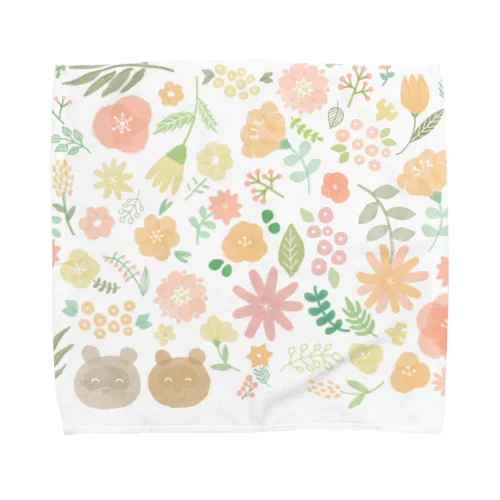 ピンクのお花とたぬき_ハンカチ Towel Handkerchief