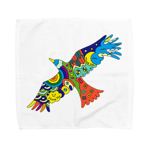 虹色の飛ぶ鳥 タオルハンカチ