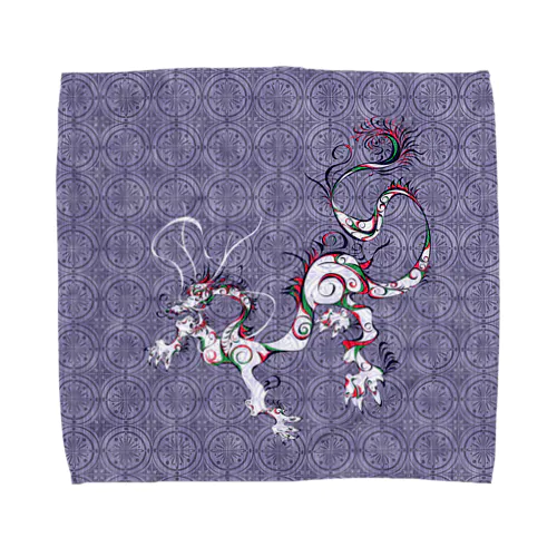 龍と文様　紫 Towel Handkerchief