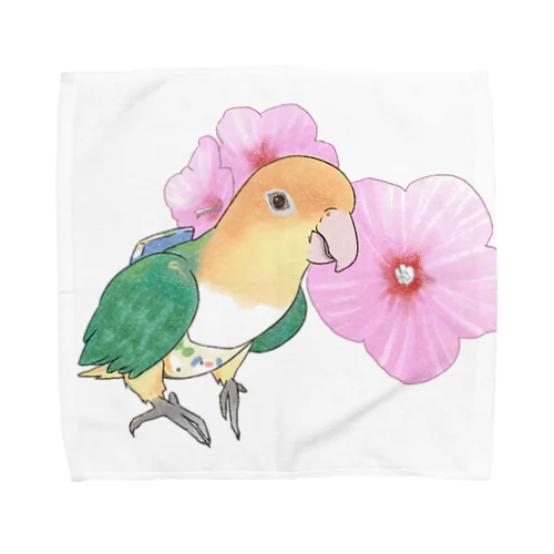 お花とシロハラインコちゃん【まめるりはことり】 Towel Handkerchief