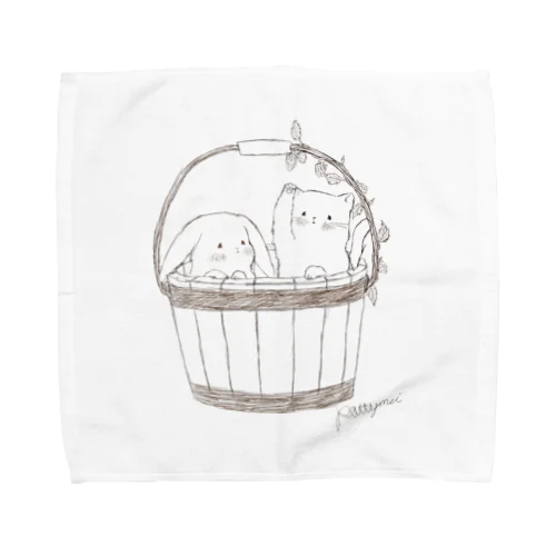 うさぎとねこと木のバケツ Towel Handkerchief