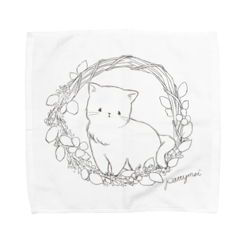 ミモザのリースとねこ　モノクロ Towel Handkerchief