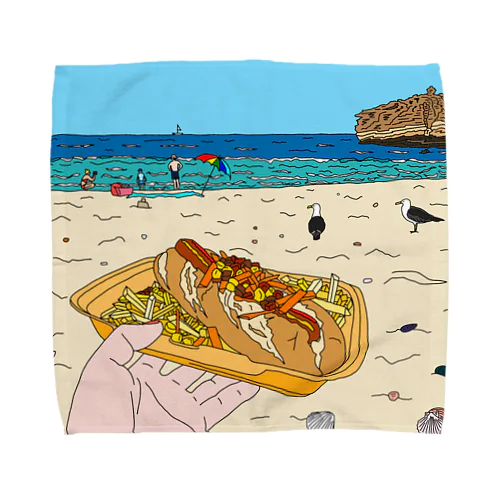 Hotdog on the Beach Towel Handkerchief