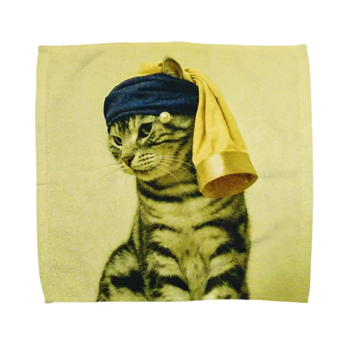 真珠の耳飾りの猫 Towel Handkerchief