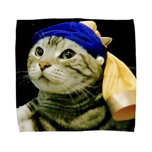 真珠の耳飾りの猫２ Towel Handkerchief