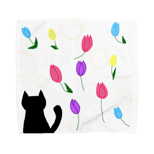猫とチューリップ Towel Handkerchief